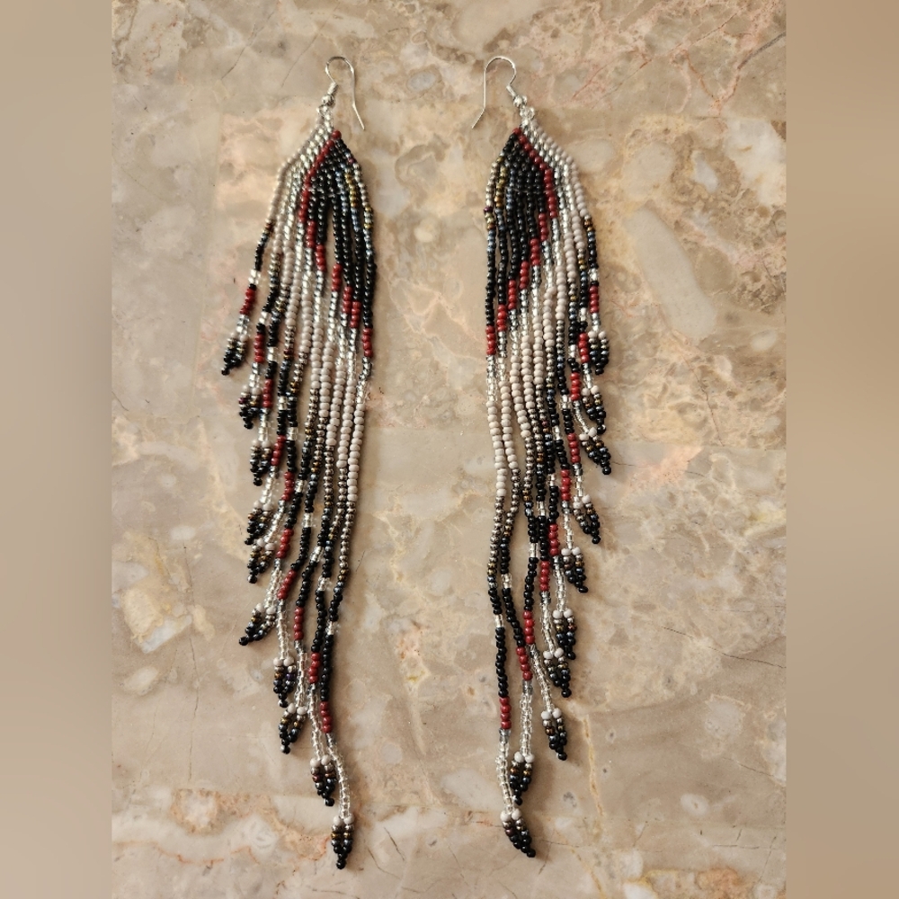 Fringe Beaded Earrings Southwestern Bohemian Cowgirl Handmade